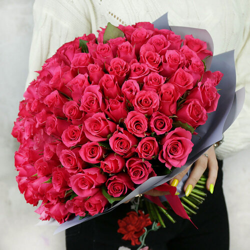 Изображение товара Букет живых цветов из 101 розовой розы, 30см, от Букет Маркет