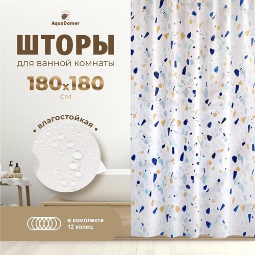 Штора для ванной комнаты 180x180 "Синяя мозаика" белый, синий