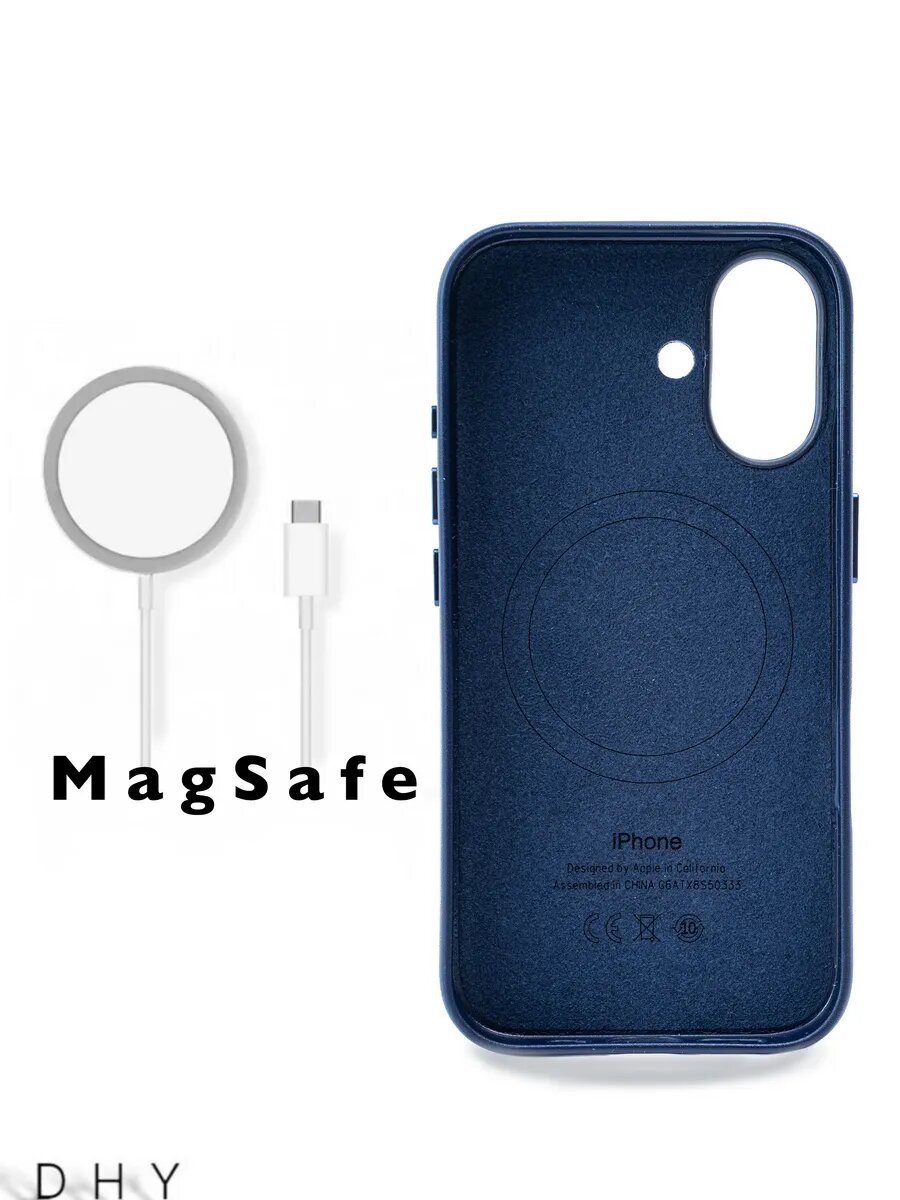 Чехол Dhy Leather Case, для iPhone 16, магнитное крепление, темно-синий — фото 1
