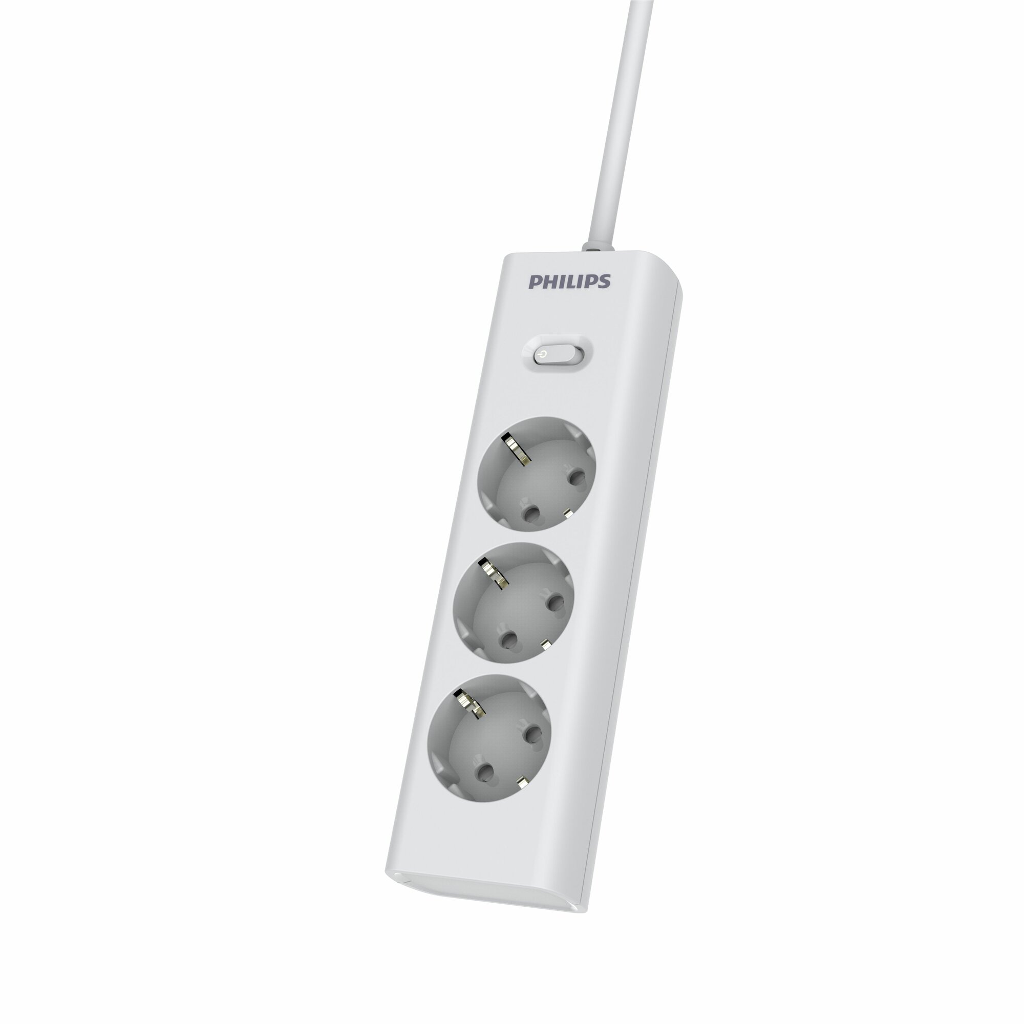 Сетевой фильтр удлинитель Philips CHP2135WB/51 с тремя стандартными розетками EU, с заземлением и защитой от перегрузок, 3 м, белый — фото 1