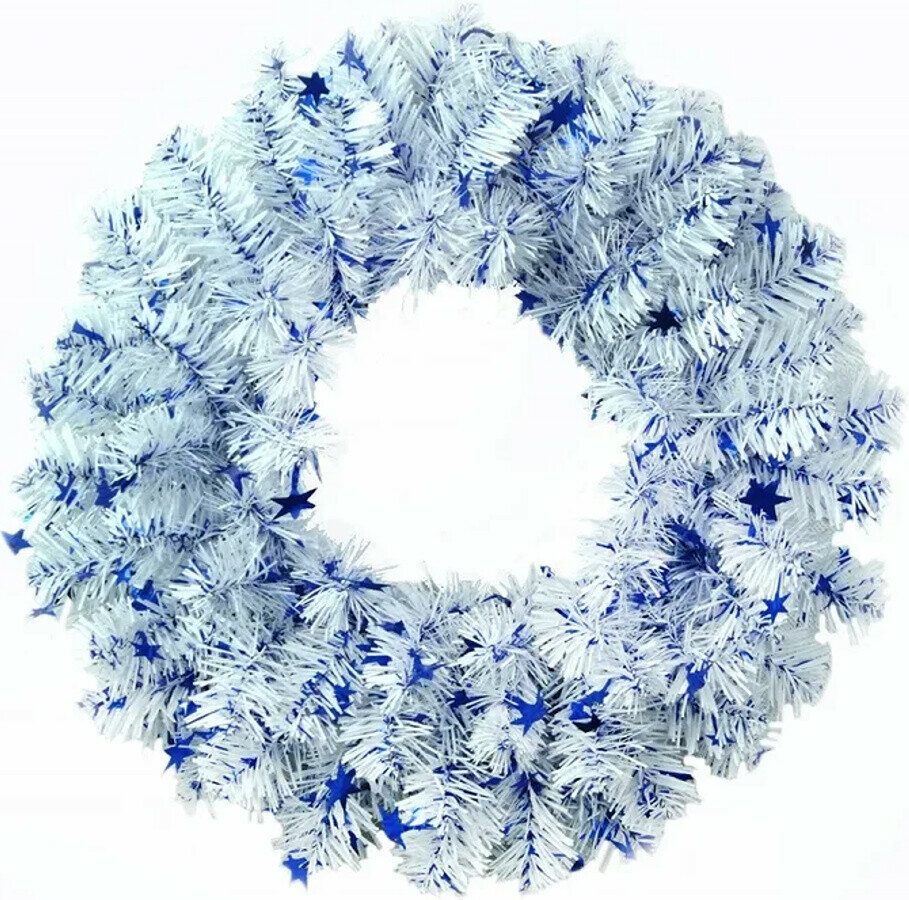 Венок новогодний - 3 бел ПВХ украшен синие звезды d-35 (1)