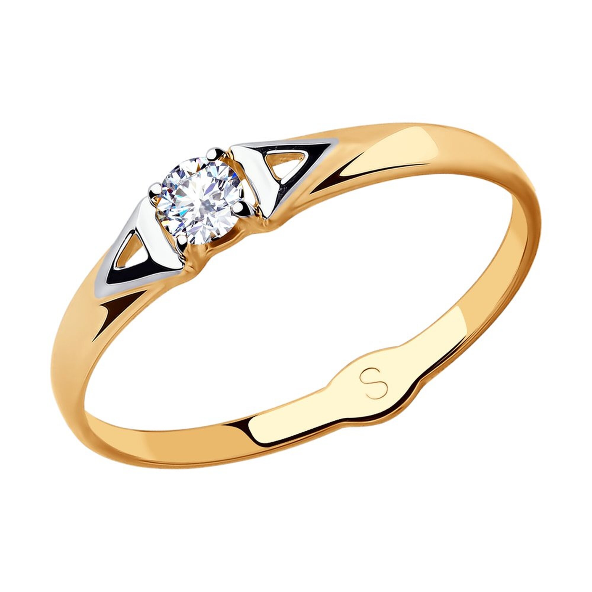 Кольцо помолвочное Diamant online, красное золото, 585 проба, фианит