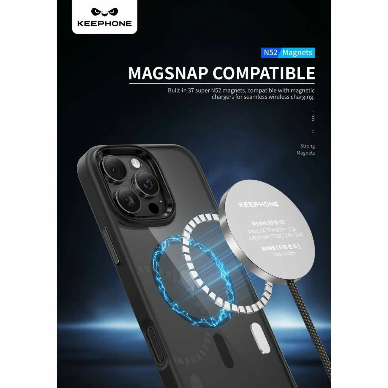 Чехол с МагСейф для Айфон 16 Про KEEPHONE Armor Grip ударопрочный с металлической рамкой - Чёрный