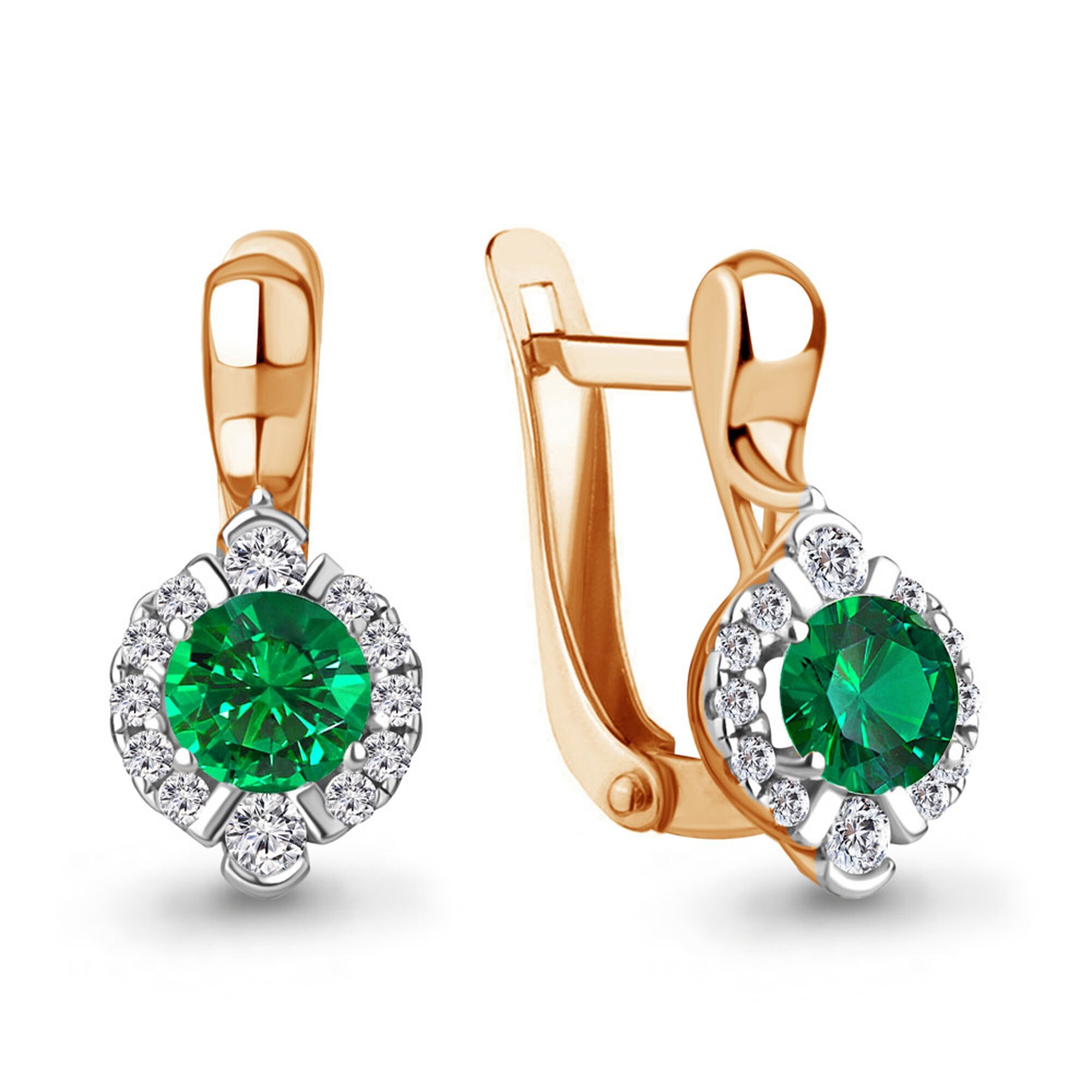 Серьги Diamant online, серебро, 925 проба, золочение, изумруд синтетический, фианит, длина 1.6 см, , зелeный