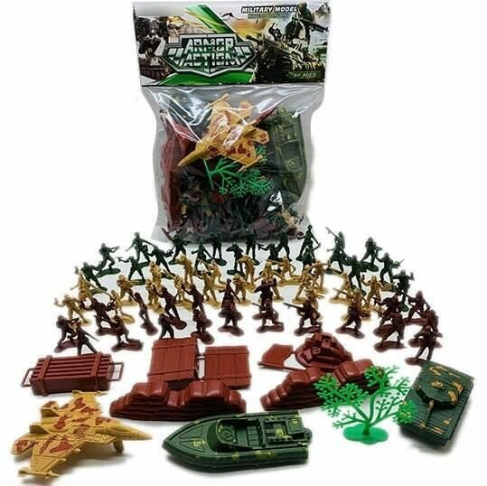 Военный набор КНР "База", солдатики, танк, лодка, самолет, аксессуары, в пакете