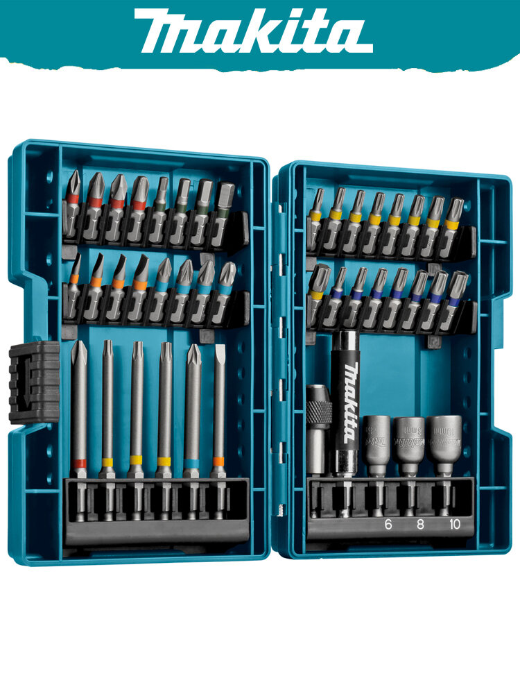 Makita B-55697 Набор бит для электрической отвертки , 43 шт, цветная кодировка, шестигранная головка крестообразного типа, насадки для электроинструмента