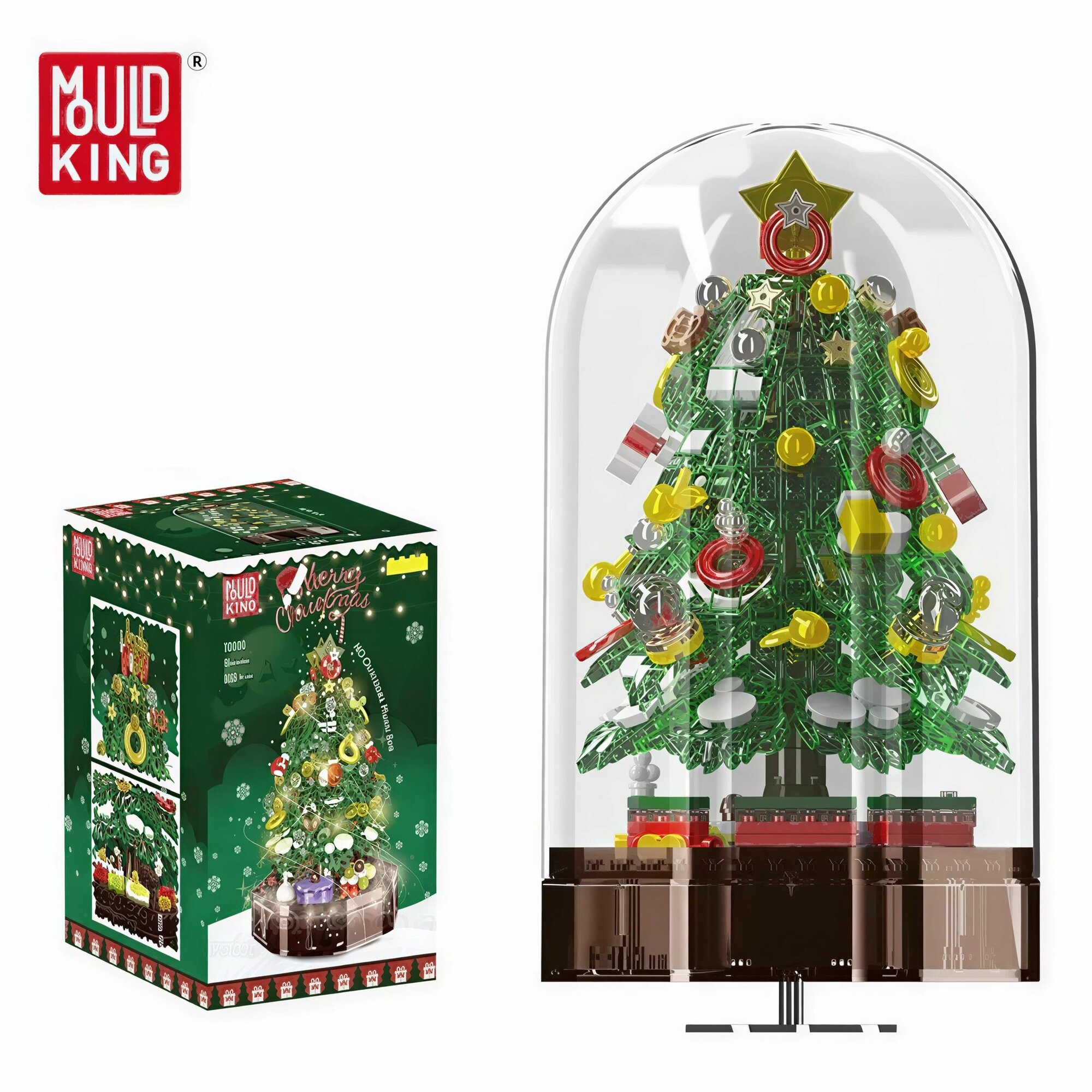 Конструктор Mould King 10090 "Рождественская ёлка (музыкальная шкатулка с подсветкой, зеленая), 688 деталей