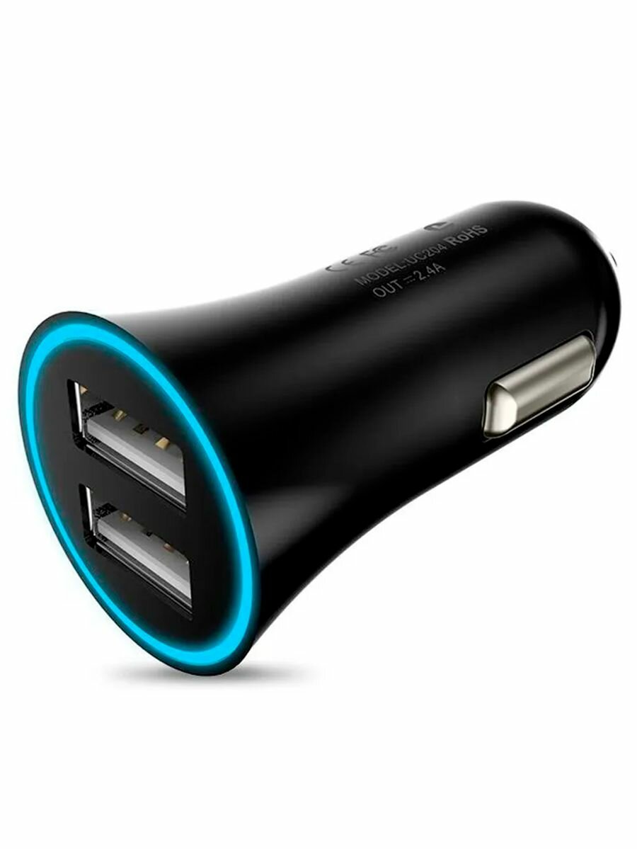 Автомобильное зарядное устройство Hoco UC204, 2.4А, 2USB, черный / зарядка в прикуриватель
