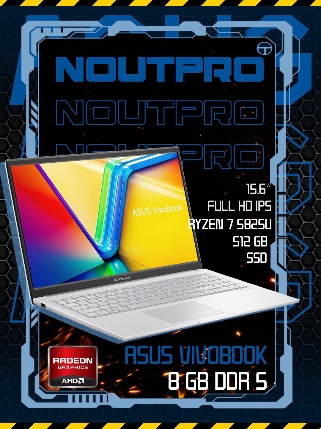 Ноутбук ASUS VivoBook, AMD Ryzen 7 5825U, RAM 8 GB , SSD 512 GB, 15.6″ Full HD IPS