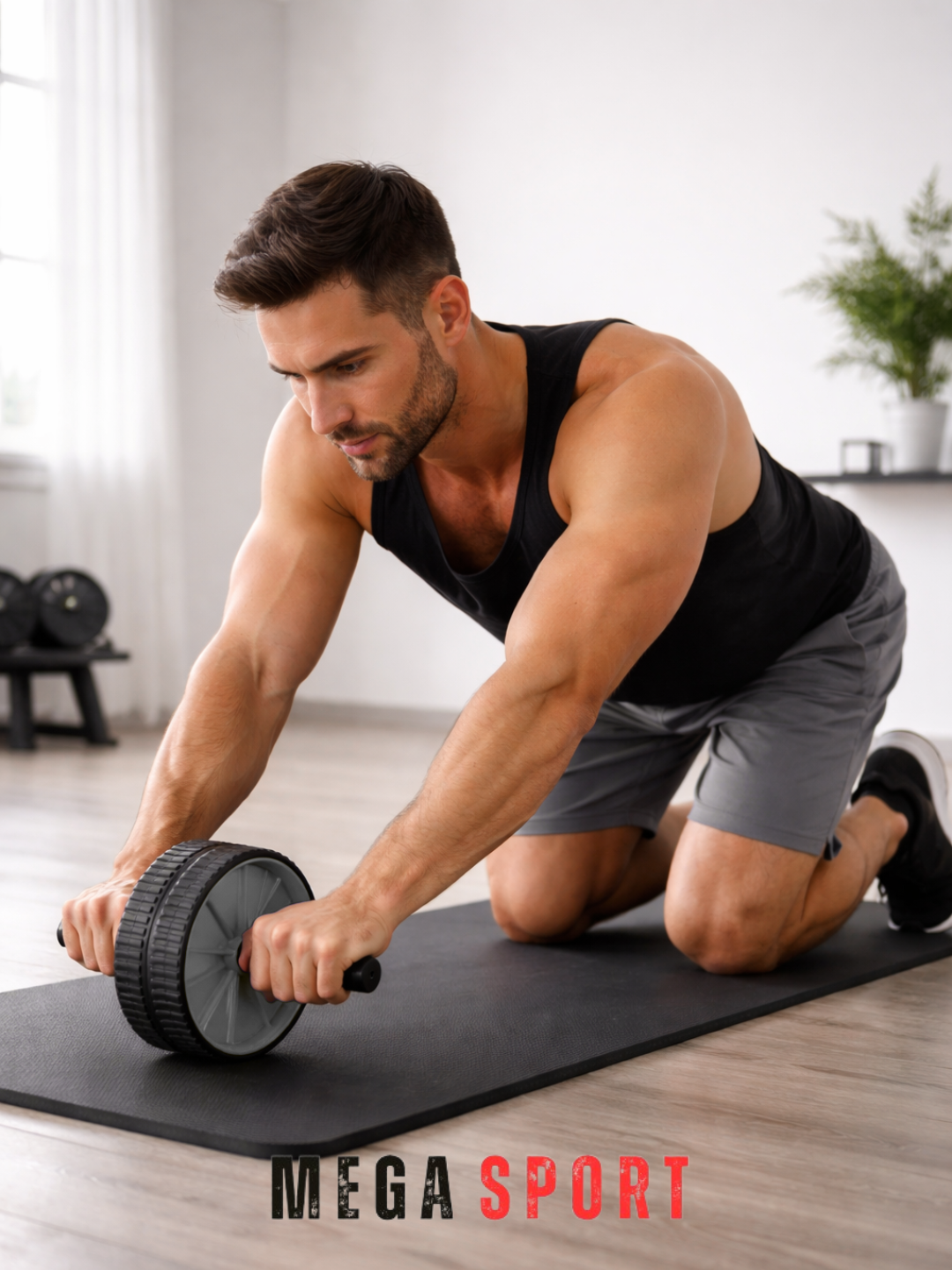 Ролик для пресса Ab Wheel, 1 колесо, противоскользящие ручки, пластик, резина