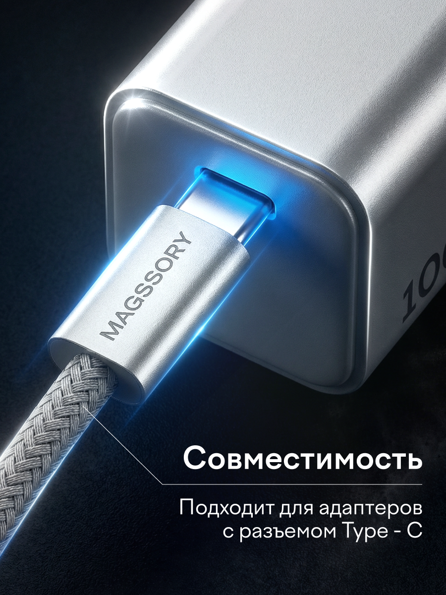 Нейлоновый кабель type-c с быстрой зарядкой 60 W 1.5м — фото 1