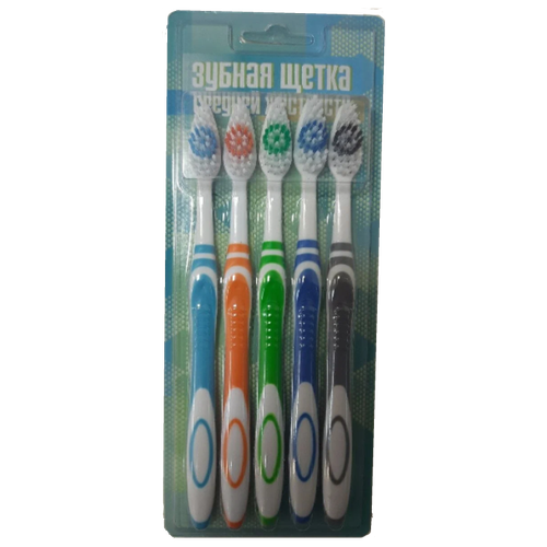 Купить Зубная щётка средней жесткости / набор из 5 шт / разноцветные, Yangzhou, голубой/оранжевый/синий/зеленый/черный, Зубные щетки