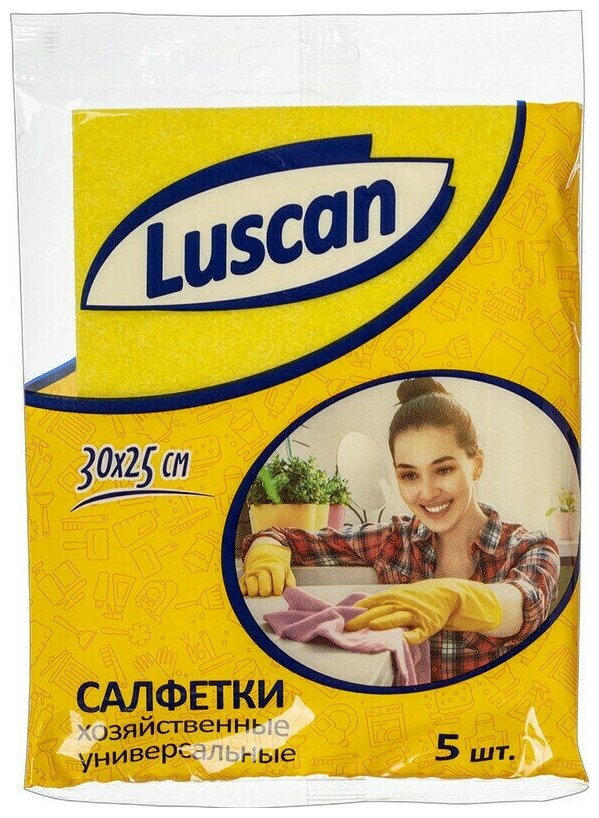 Салфетки для уборки Салфетки хозяйственные Luscan универсальная вискоза 60-70г/м2 30х25 см, 10 упаковок по 5 шт. в каждой