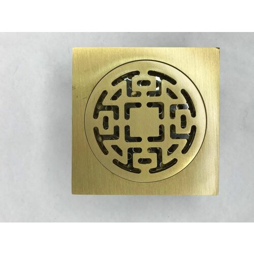 Трап душевой с обратным клапаном (сухой затвор) 100*100мм решетка квадрат круг из нержавеющей стали и латуни прямой цвет бронзовый