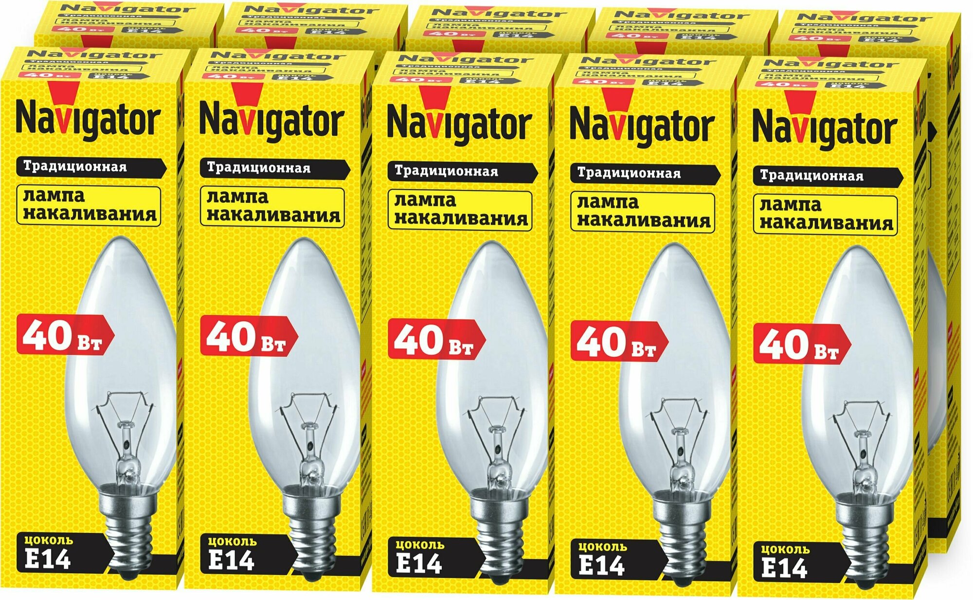 Лампа накаливания Navigator 94 303 NI-B свеча 40 Вт Е14 комплект 10 шт.