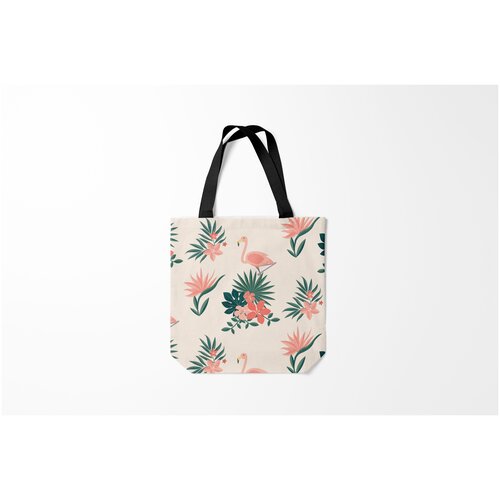 фото Сумка-шоппер / 40х40 см / птицы / фламинго розовый и цветы burnettie