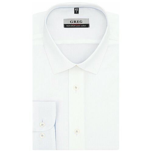 фото Рубашка мужская длинный рукав greg 103/231/0012/z/1p, полуприталенный силуэт / regular fit, цвет белый, рост 174-184, размер ворота 44