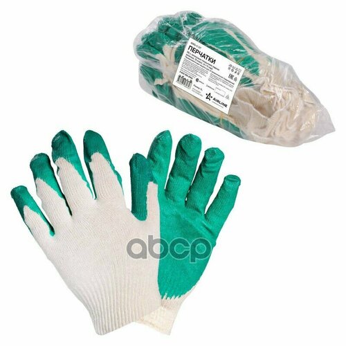 перчатки рабочие защитные х б с двойным латексным покрытием 5 пар уп Перчатки Х/Б С Латексным Покрытием Ладони, Зеленые (5 Пар) (Awg-C-07) AIRLINE арт. AWGC07