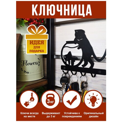 Ключница HiTSAD, настенная для прихожей Кот с аквариумом 701-004