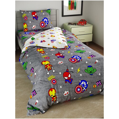 Детское постельное белье 1,5 спальный Мозаика Марвел, Бязь, наволочка 50x70 Лего Marvel