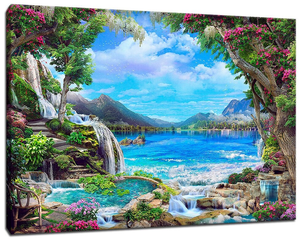 Картина Уютная стена "Вид из сада на море и горы" 90х60 см