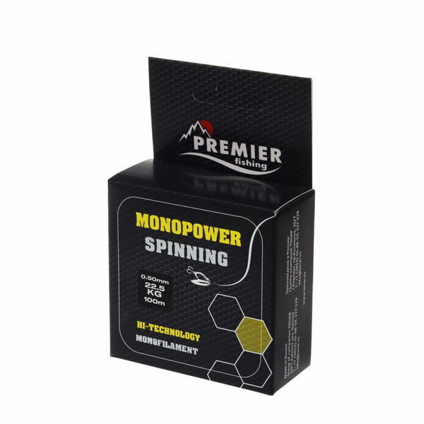 Леска Preмier fishing MONOPOWER SPINNING, диаметр 0.5 мм, тест 22.5 кг, 100 м, флуоресцентная желтая