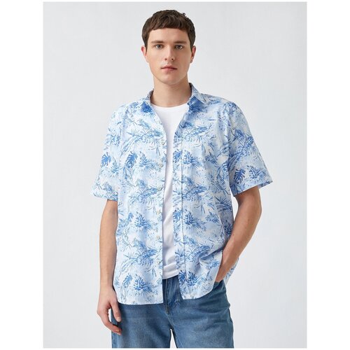 Рубашка с коротким рукавом KOTON MEN, 2SAM60232HW, цвет: BLUE DESIGN, размер: XL голубого цвета