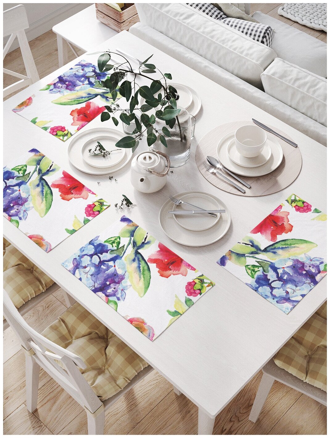 Комплект салфеток JoyArty "Акварельные цветы" для сервировки стола (32х46 см, 4 шт.)