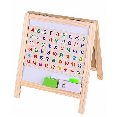 Доска для рисования двусторонняя (27х27 см) + мелки + губка + магниты + маркер