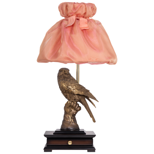 Настольная лампа BOGACHO Соколиная охота бронзовая с розовым абажуром Мадлен