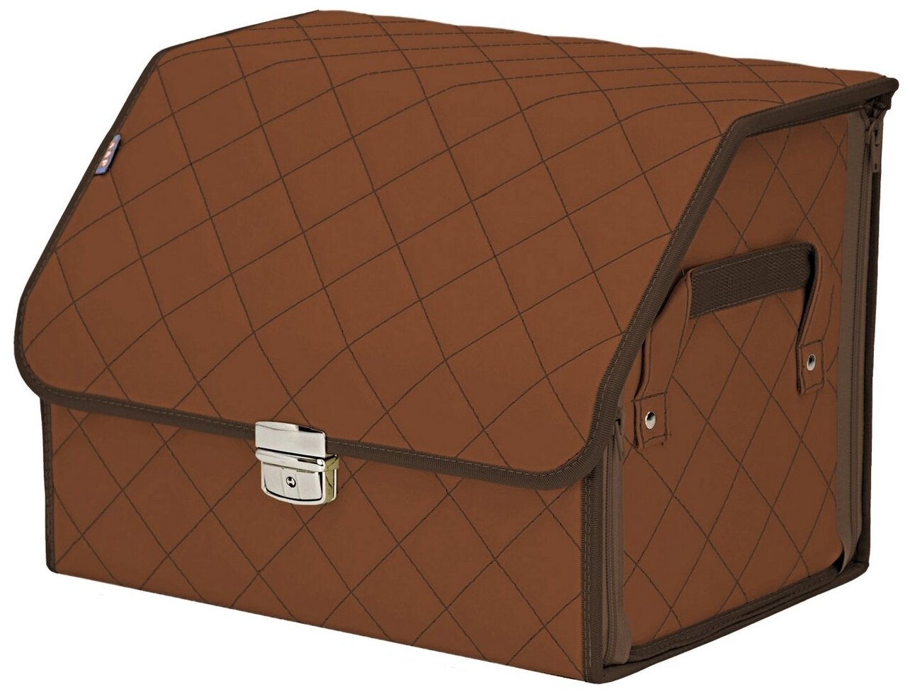 Органайзер-саквояж в багажник "Союз Премиум" (размер M). Цвет: светло-коричневые с коричневой прострочкой Ромб.