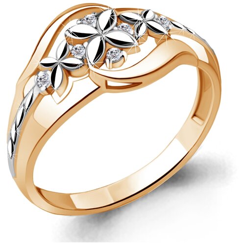 фото Золотое кольцо aquamarine 68639а с фианитом diamant-online