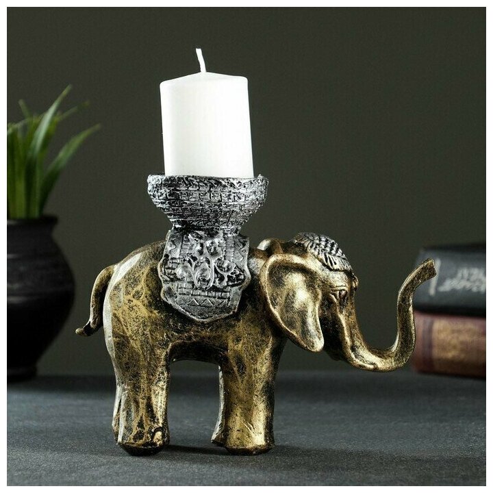 Подсвечник Слон, золотой 13х19 см, для свечи d-4 см - фотография № 2