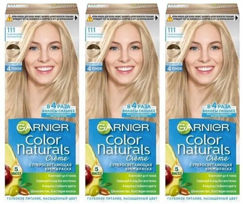 GARNIER Краска для волос Color Naturals 111 Супер осветляющий платиновый блонд 110мл , набор 3шт
