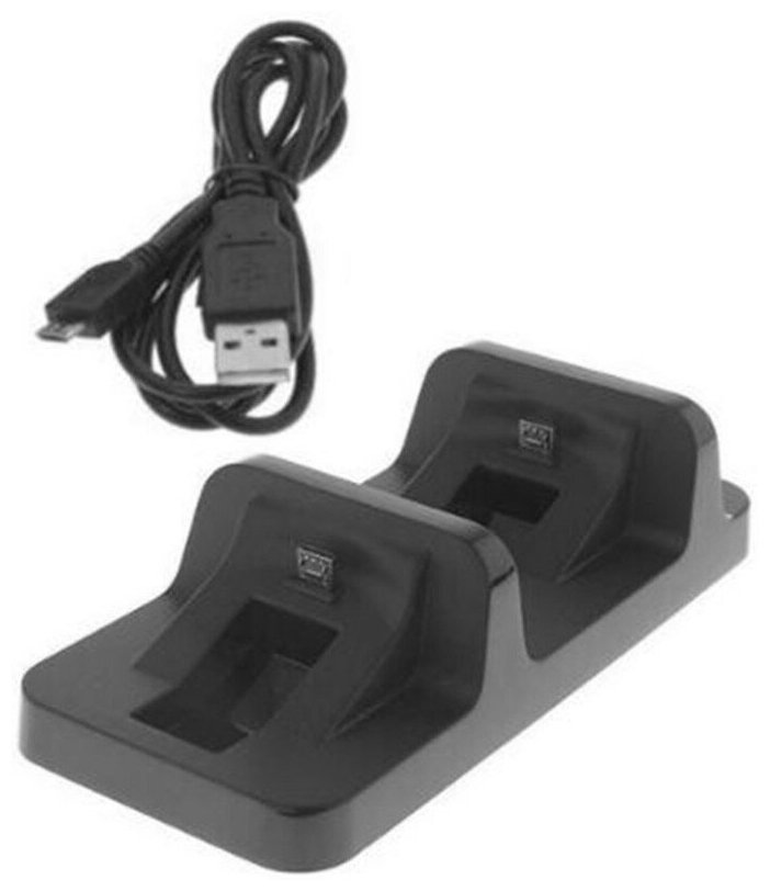 Зарядная станция PS4 для зарядки и хранения двух контроллеров Sony Playstation 4, кабель MicroUSB в комплекте, черный