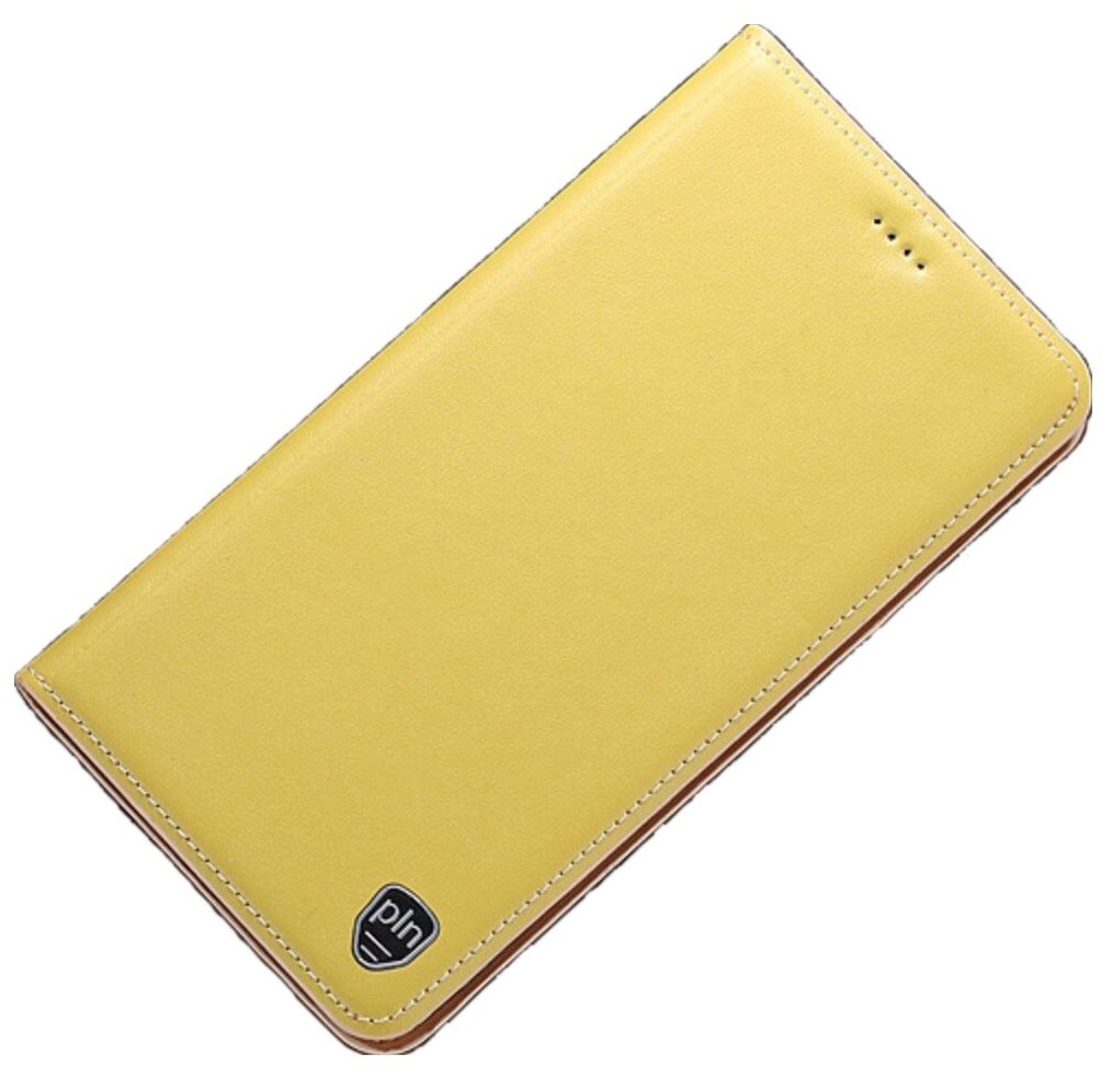 Чехол-книжка Чехол. ру Premium для Sony Xperia XZ4 из качественной натуральной мраморной кожи буйвола прошитый элегантной прострочкой желтый с магни.