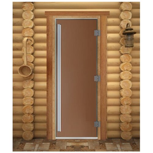 Дверь стеклянная для бани и сауны DW, Престиж бронза матовое, (коробка осина/ольха: 1800х700мм)