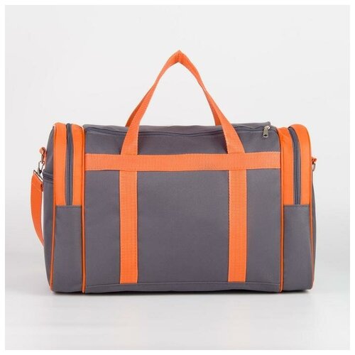 фото Сумка спортивная на молнии, 1 отдел, 3 наружных кармана, длинный ремень, цвет серый/оранжевый зфтс