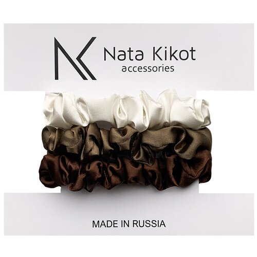 Купить Набор шелковых узких резинок для волос Nata Kikot, 3 шт. (молочный, кофейный, коричневый), искусственный шелк/атлас