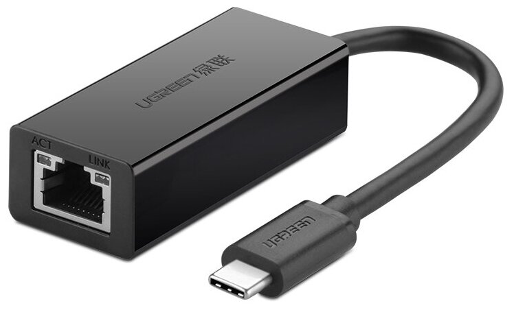 Сетевой адаптер Ugreen USB C 2.0 - LAN RJ45, 10/100 Мбит/с, цвет черный (30287)