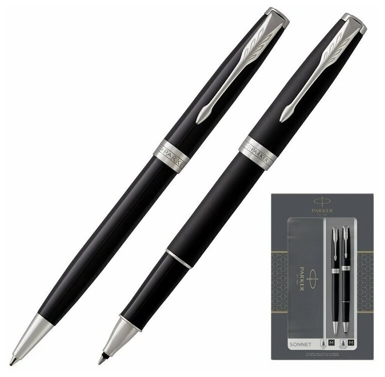 Набор пишущих принадлежностей Parker SONNET BLACK CT: ручка шариковая + роллер