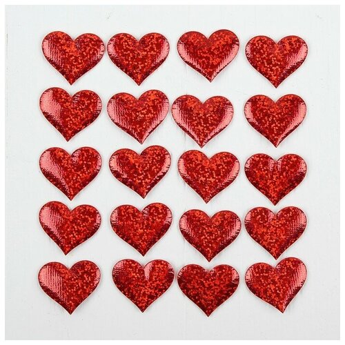 Сердечки декоративные, набор 20 шт, размер 1 шт: 3,5×2,5 см, цвет красный