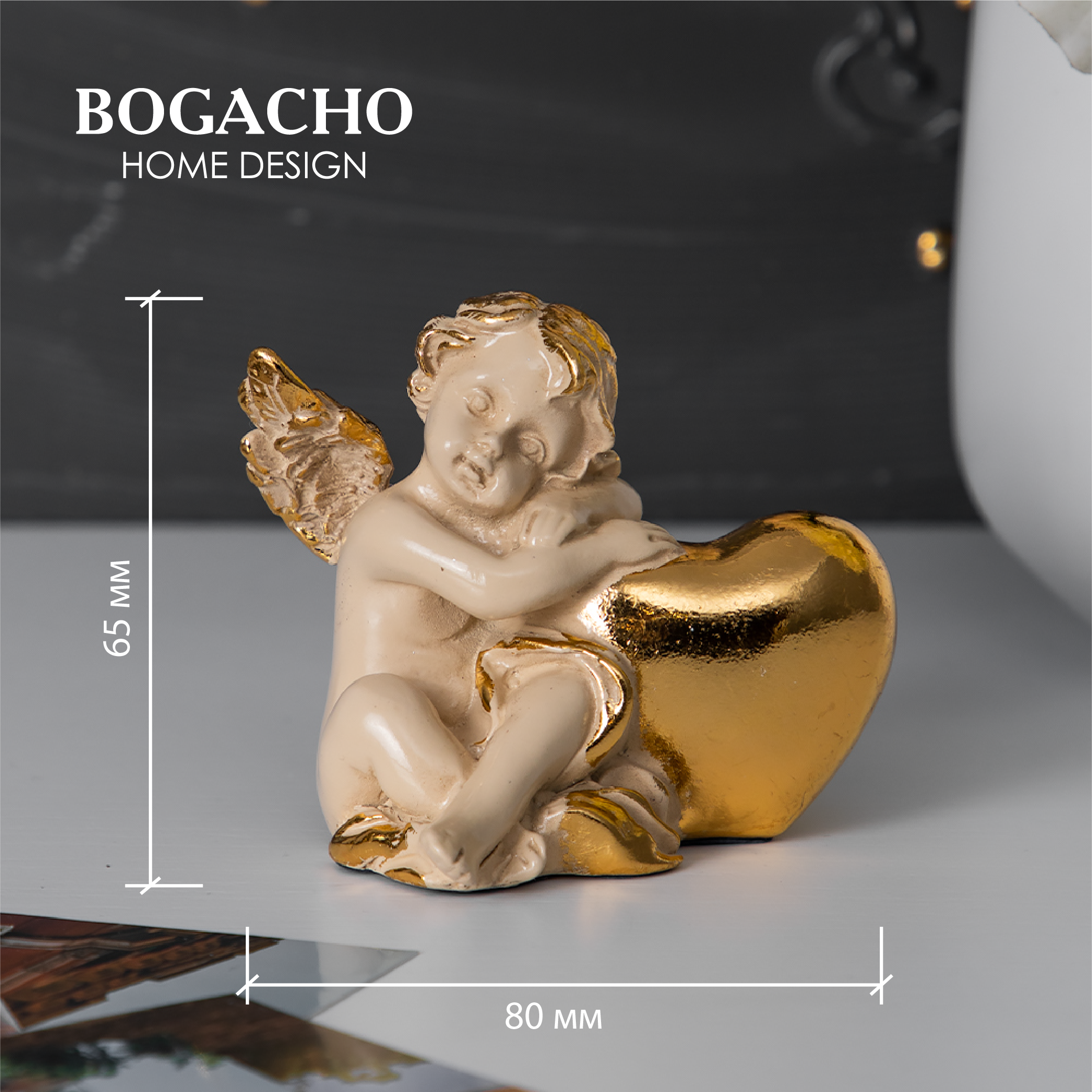 Статуэтка из мрамора Bogacho Ангел Ин Лав кремового цвета