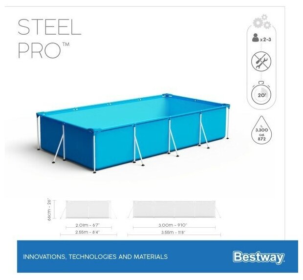 Каркасный бассейн Bestway Steel Pro 300х201х66см, 3300л - фотография № 8