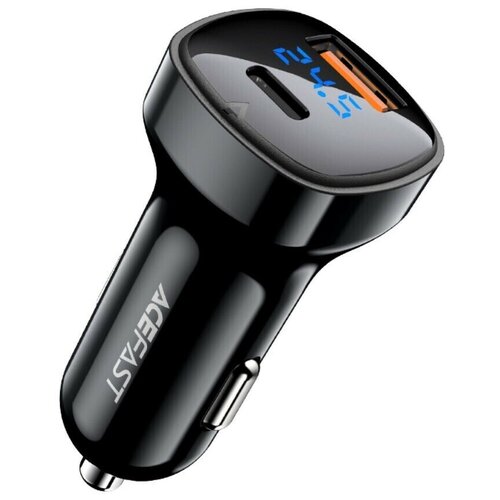 Автомобильное зарядное устройство двухпортовое ACEFAST B4 digital display 66W USB-C+USB-A dual port car charger с цифровым дисплеем. Цвет: черный