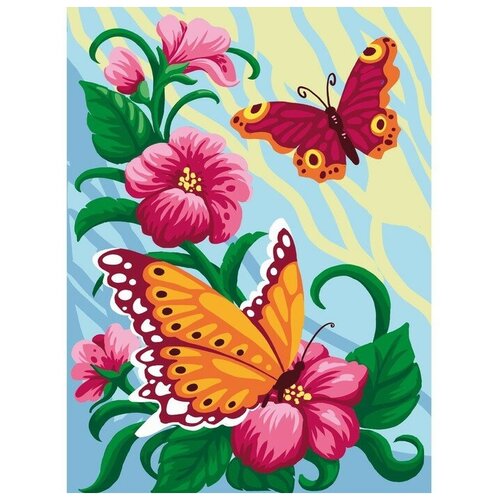 Алмазная мозаика на подрамнике с полным заполнением «Бабочки на цветах», 30х40см
