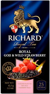 Фото Чай Richard Royal Goji & Wild Strawberry черный с земляникой и ягодами годжи 25 пакетиков, 1423043