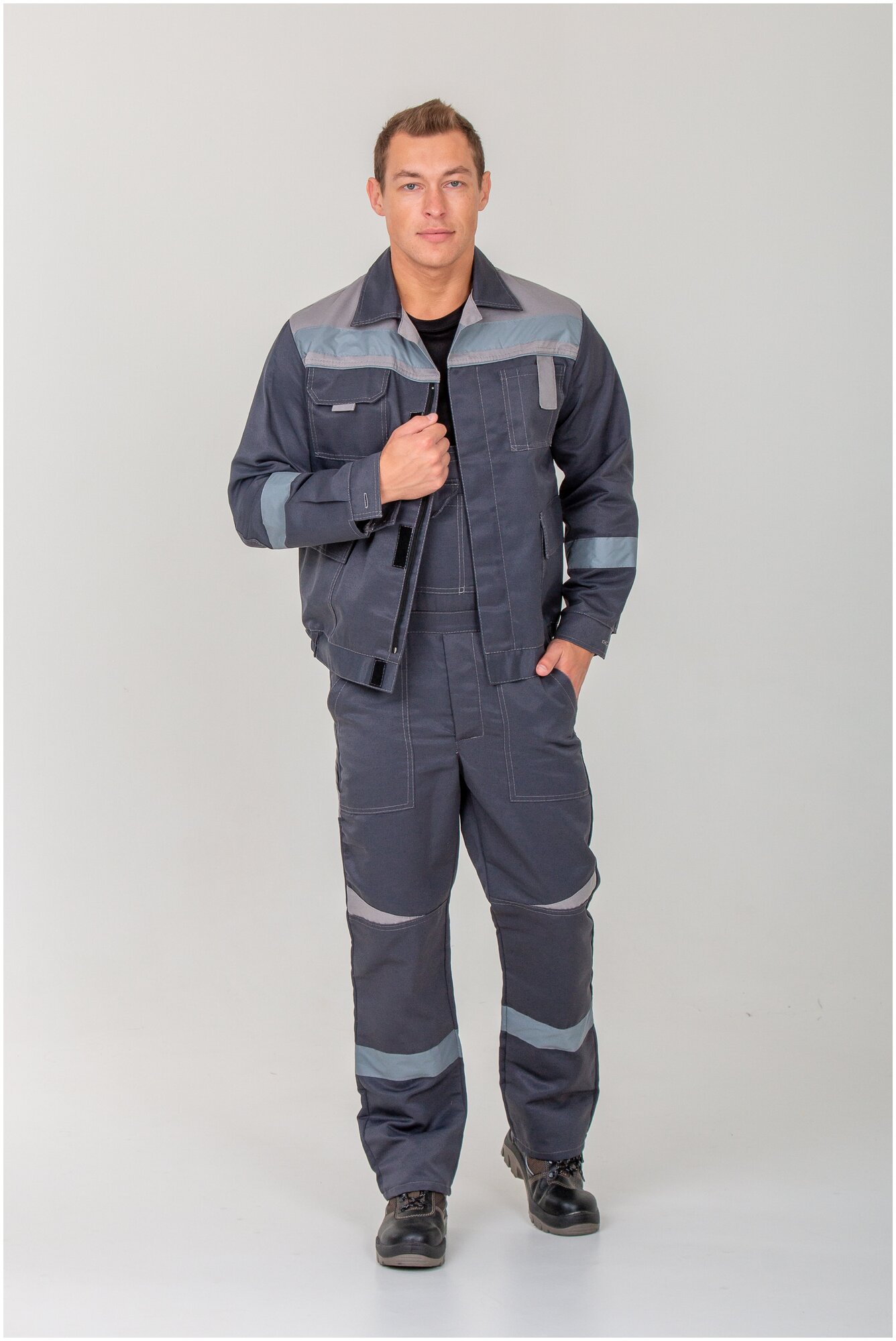 Костюм рабочий мужской Raida куртка и полукомбинезон серый (размер - 56-58, рост -170-176)