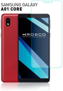 Фото ROSCO/ Защитное стекло на Samsung Galaxy A01 Core (Самсунг Галакси A01 Кор, Самсунг A 01 Core). Закалённое, олеофобное покрытие, прозрачное, без рамки