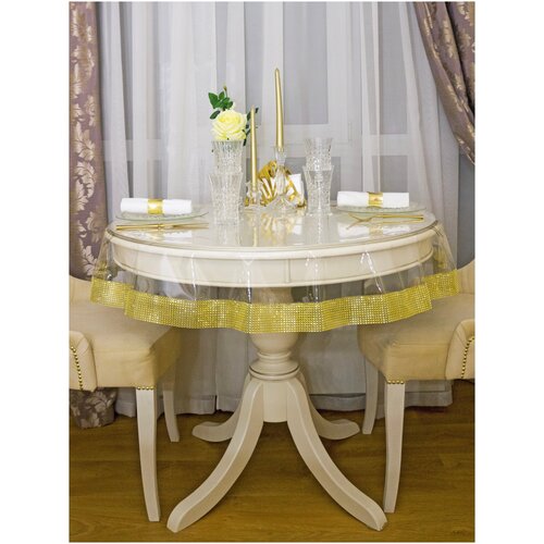 Скатерть силиконовая Pro.Decor, круг 110 см (0,3 мм) лимонная, гибкое стекло, клеенка, пленка ПВХ/ Скатерть для дома, кухни, гостиной, столовой/